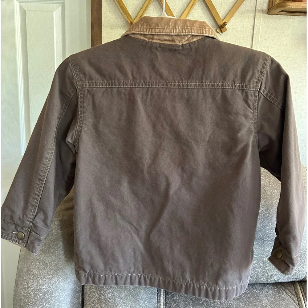Gymboree Kids Brown Cotton Canvas Barn Jacket Fleece Lined Coat Size S 5-6